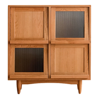 lengon良工实木书柜落地带玻璃门杂志柜日式樱桃木客厅玄关靠墙杂物柜子 藤门款