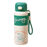 史努比儿童保温杯316不锈钢高颜值男女小上学便携防摔双饮水杯 绿色-【提绳+双饮】 500ml