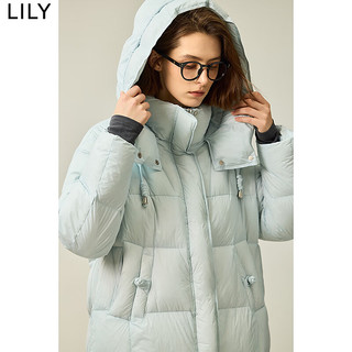 LILY冬新款女装纯色百搭立领连帽宽松面包服90白鸭绒羽绒服女 404浅蓝