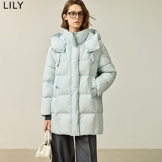 LILY冬新款女装纯色百搭立领连帽宽松面包服90白鸭绒羽绒服女 404浅蓝