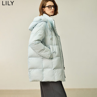 LILY冬新款女装纯色百搭立领连帽宽松面包服90白鸭绒羽绒服女 404浅蓝