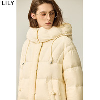 LILY冬女装纯色百搭立领连帽宽松面包服90白鸭绒羽绒服女 604米白 M