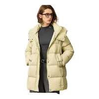 LILY冬女装纯色百搭立领连帽宽松面包服90白鸭绒羽绒服女 303浅绿 M