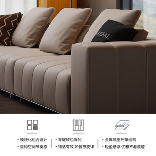 广巢（GUANGCHAO）钢琴键真皮沙发头层牛皮意式客厅组合小户型别墅真皮转角规范C 【全粒面头层牛皮/接触面】