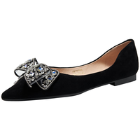 星期六女鞋优雅蝴蝶结舒适尖头低跟单鞋 黑色 37