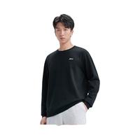 特步钜惠卫衣百搭上衣宽松休闲打底衫卫衣卫裤运动服长袖t恤衫 正黑色-冬款加绒 XL