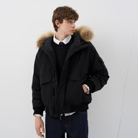 Teenie Weenie小熊男装简约休闲羽绒服秋冬大毛领款羽绒服 黑色-B款 2XL (185)
