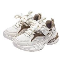 哈比熊（HOBIBEAR）女童鞋网面运动鞋2024春秋儿童跑步鞋女孩软底透气休闲老爹鞋 双网 单层 GS8212白/卡其 30码 鞋内长19.3cm