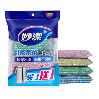 妙潔 MHG3+1 彩条金柔百洁布 4片