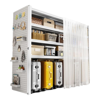 昭简 家用货架行李箱置物架下空落地多层带遮挡帘阳台收纳杂物储物架 三层80cm