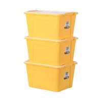 茶花（CHAHUA）带盖收纳箱大号整理箱衣服玩具收纳整理箱带滚轮收纳盒 3只装58L【黄色】 加强承重