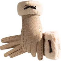 红豆羊毛手套女秋冬季保暖加绒手套女士开车骑行防风防寒可触屏手套