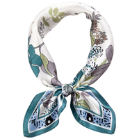 上海故事 真丝小方巾女春秋韩国时尚百搭围巾桑蚕丝丝巾搭西装领巾 花开半夏 青绿