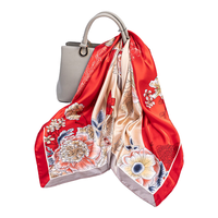 上海故事礼盒装春秋缎面大方巾长巾丝巾女 欧美风 牡丹初妆 红色