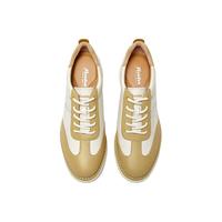 拔佳（Bata）休闲鞋女2024春商场牛皮厚底透气通勤百搭运动鞋APK30AM4 米白/黄 35