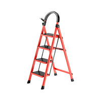 艾瑞科 梯子家用折叠梯人字梯楼梯踏步板加厚复古红五步梯