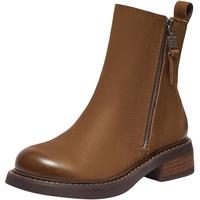 Bata 拔佳时装靴女冬季英伦风粗跟牛皮通勤百搭短筒靴