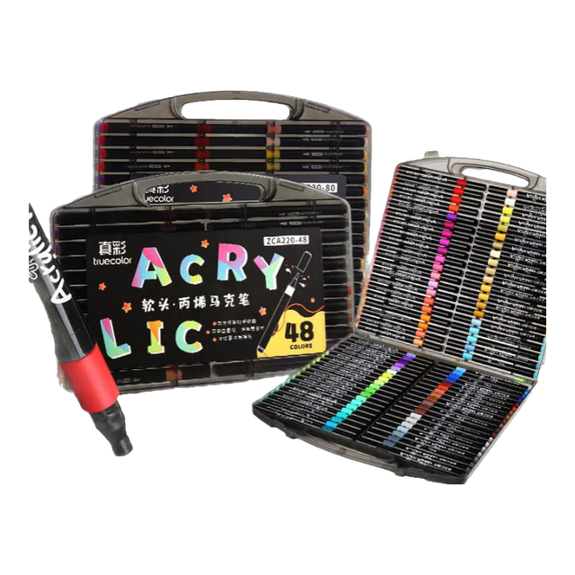 真彩 丙烯马克笔不透色可叠色儿童水彩笔笔芯 24色圆杆+高端黑盒