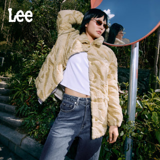 Lee 秋冬舒适版翻领小刺绣Logo卡其色女毛绒夹棉外套