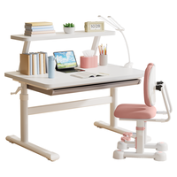 读书郎 儿童学习书桌椅套装多功能可升降中小桌椅子写字课桌久坐舒服 简约环保桌+书架+9cm追背椅粉