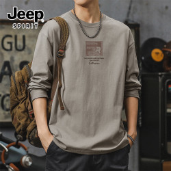 JEEP SPIRIT 吉普精神重磅纯棉长袖T恤 男 浅灰/J棕山/R黑 XL