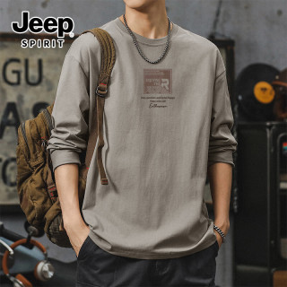 JEEP SPIRIT 吉普精神重磅纯棉长袖T恤 男 浅灰/J棕山/R黑 XL