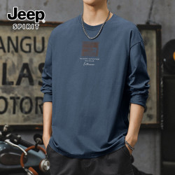 JEEP SPIRIT 吉普重磅长袖纯棉T恤男 雾霾蓝/J棕山R白 XL
