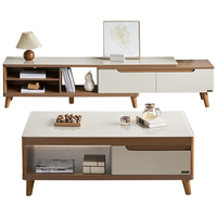 QuanU 全友 家居简约木纹茶几电视柜组合钢化玻璃台面可伸缩 120722 茶几B+电视柜B