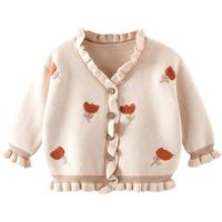 BALIPIG 巴厘小猪 女童荷叶边毛衣 粉桔 100cm