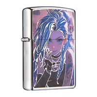 ZIPPO打火机双面彩印银闪边男士防风男 火机-四件套 银闪边金克斯-四件套