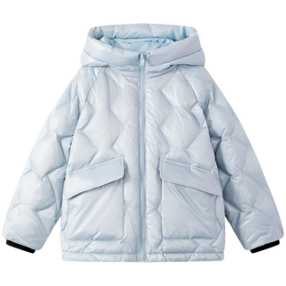 马骑顿 男童25冬学院风女童面包服保暖连帽羽绒服 浅蓝 140