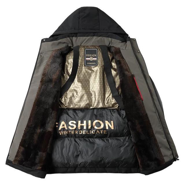 罗蒙 可卸连帽 男士棉服 中长款 加绒保暖棉衣 棉袄 黑色