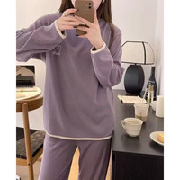雅鹿德绒保暖睡衣女秋冬季长袖套装可外穿刺绣米奇居家服套装大码胖mm 米奇头紫色 M