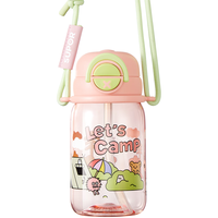 苏泊尔奇遇团团双饮塑料杯儿童便携吸管高颜值水杯600ml.粉色露营趴 粉色【双饮+耐摔+背带】 600ml