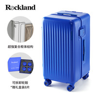 洛克兰2025大容量塑框行李箱女旅行拉杆密码皮箱24寸结实耐用 克莱因蓝 20寸【可拆卸轮毂礼盒8支装-超强复合框体】
