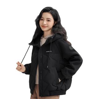 鸭鸭羽绒服 轻薄羽绒服女短款2024冬季新款时尚连帽保暖外套KL 黑色 165/88A(L)