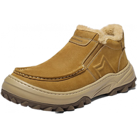 百丽套筒休闲雪地靴男2026春季牛皮厚底保暖靴东北靴A2285AD6 土黄 38 (240mm)