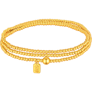 六福珠宝 520黄金项链珠事顺遂福满传家金珠足金手串两戴计价 约8.13克