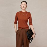 限尺码：MARVALAS 曼德诗 高级感时尚圆领羊毛针织衫女秋季肩扣设计感100%绵羊毛套头衫