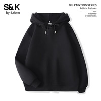 班尼路（Baleno）S&K系列卫衣重磅奥粒绒保暖上衣服秋冬华夫格牛奶丝连帽卫衣 黑#纯色 【常规华夫格帽卫】 S