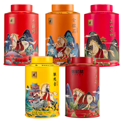 八马茶业 大红袍 铁观音 金骏眉 正山小种 普洱熟茶 5罐共478g（赠盖碗1个+礼袋1个）