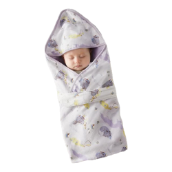 babycare 初生婴儿全棉抱被安抚调温产房新生儿包被4层莫利亚浅灰紫90*90