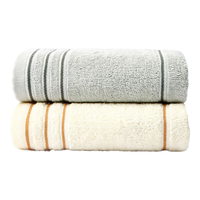 洁丽雅 100%新疆长绒棉条纹毛巾 米色+灰色80g 2条装