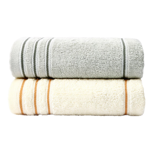 洁丽雅 100%新疆长绒棉条纹毛巾 米色+灰色80g 2条装