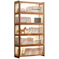 木马人书柜现代简约带门防尘格子柜实木书架窄柜置物组合储物柜立柜落地 【四面通透】茶色-四层90长