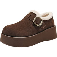 百丽（Belle）千层可颂复古皮带扣勃肯鞋女2025冬新厚底保暖毛毛鞋B2924DM5 咖色 36