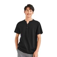 佐丹奴亨利衫男春季纯棉针织纯色基础款亨利领短袖t恤男01023418 09 黑色 XXL 加加大码