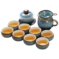 苏氏陶瓷 G76264-1 窑变天之蓝 盖碗套组茶具套装 礼盒装 13件套 银丝釉面