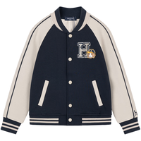 哈吉斯 品牌童装男童外套2023年秋新品弹力舒适时尚撞色休闲运动风棒球服 藏蓝 145