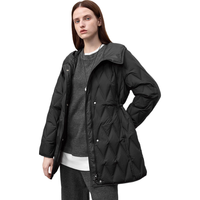冰洁 BENGENBINJORA 2025冬新款95鸭绒羽绒服女菱形格连帽保暖外套 J5300DB60 玄岩黑